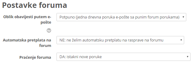 Postavke foruma u profilu