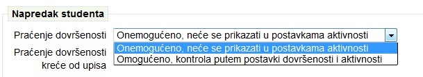 Postavke za praćenje dovršenosti