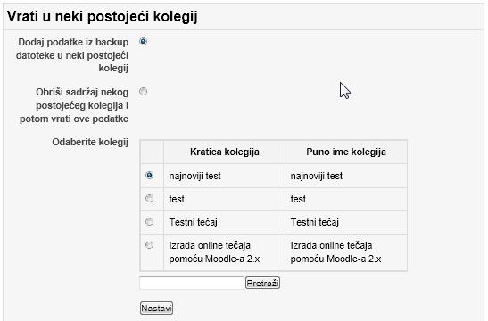 Vrati u neki postojeći kolegij