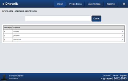 uređivanje elemenata ocjenjivanja