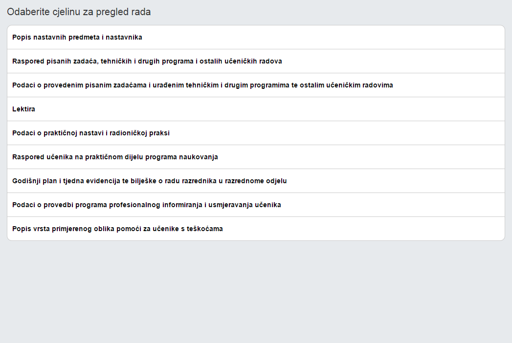 Opcije u iborniku Pregled rada