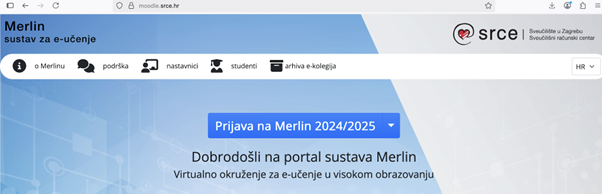 Prikaz početne stranice platforme Merlin.