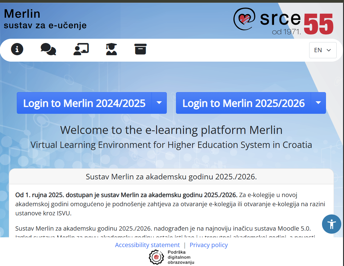 View of the Merlin platform home page