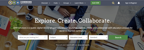 View of the OER Commons Home Page