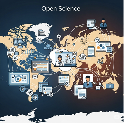 Global Open Science network with people, data, analysis and information sharing on a world map