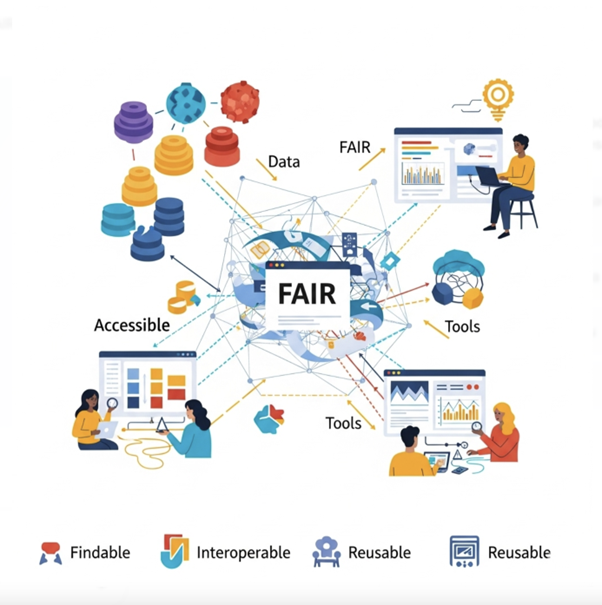 Display of FAIR principles: data, tools, and accessibility, all networked
