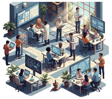 Display of a busy office