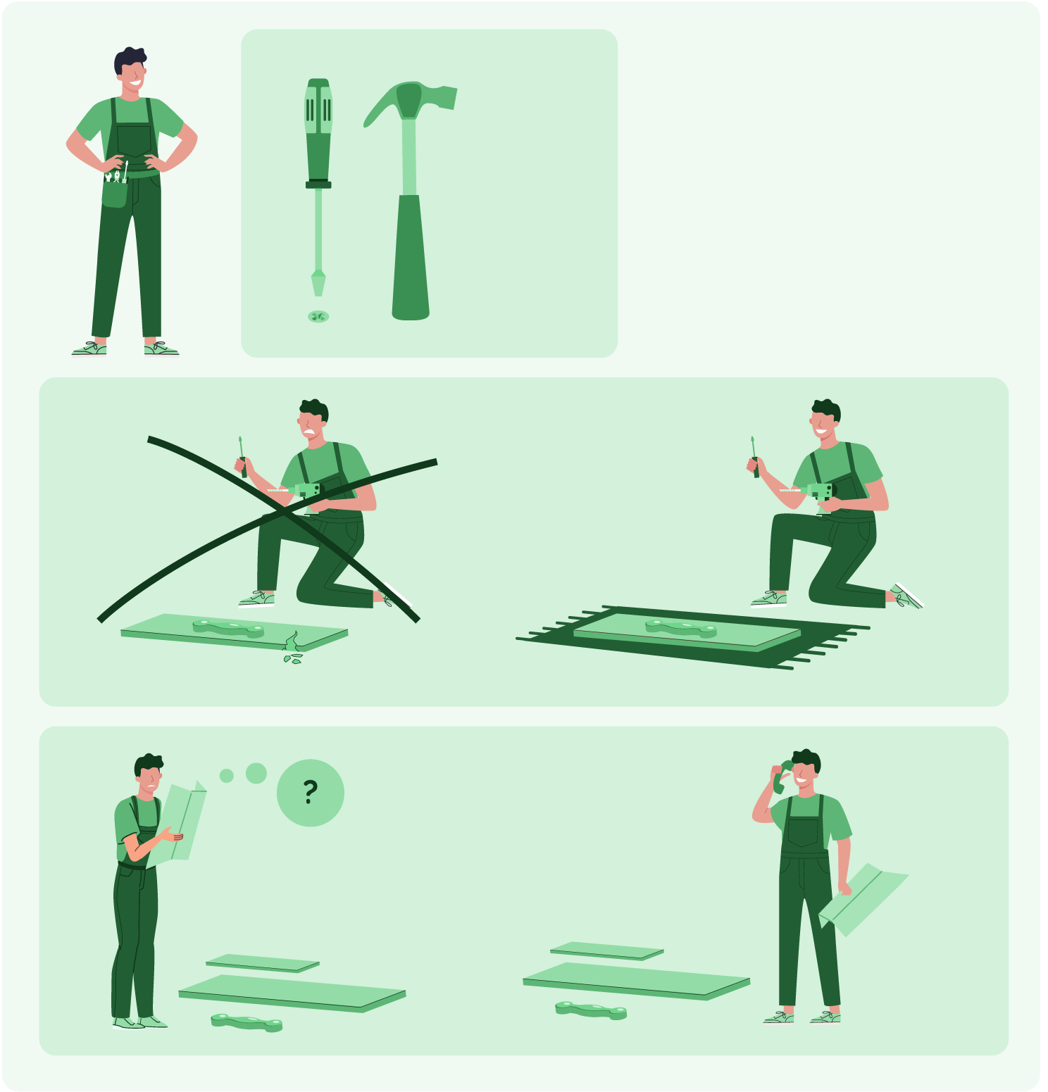 A diagram with easy-to-follow cabinet assembly instructions.