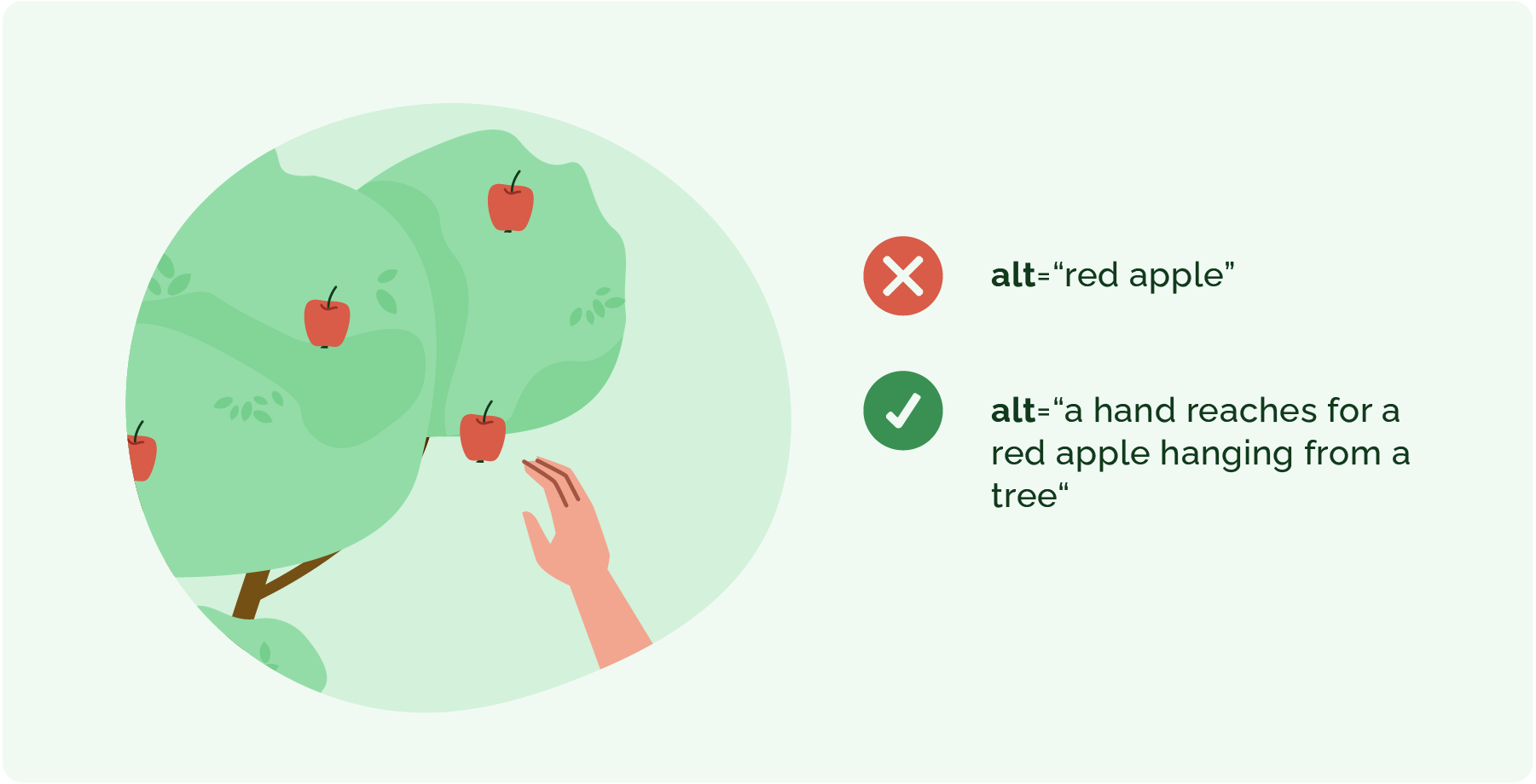 A hand reaches for a red apple hanging from a tree.